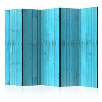 Vouwscherm - Blauwe planken 225x172cm  , gemonteerd geleverd, dubbelzijdig geprint (kamerscherm)