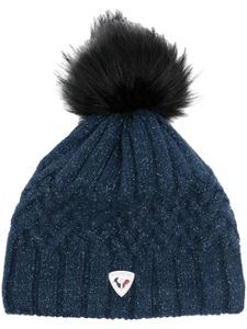 Rossignol bonnet en maille torsadée à pompon - Bleu