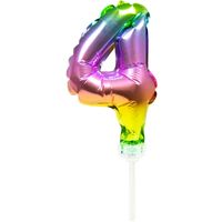 Folieballon Taart Topper Regenboog Cijfer 4 - 13 cm