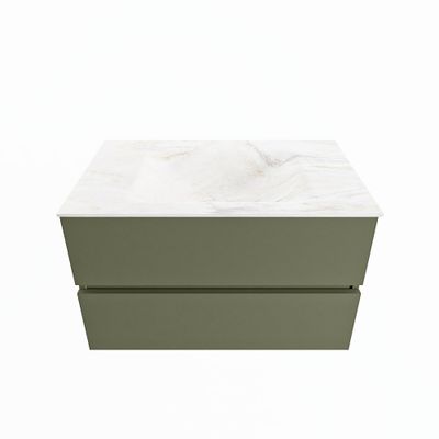 MONDIAZ VICA-DLUX 80cm badmeubel onderkast Army 2 lades. Inbouw wastafel CLOUD midden zonder kraangat, kleur Ostra.