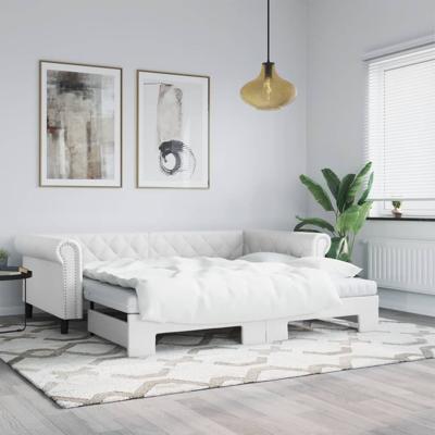 Slaapbank onderschuifbed en matrassen 90x200 cm kunstleer wit
