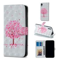 Roze boom patroon horizontale Flip lederen hoes for iPhone XR, met houder & Card Slots & Foto Frame & portefeuille