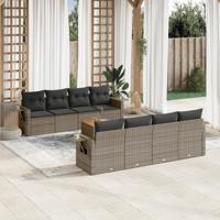 9-delige Loungeset met kussens poly rattan grijs