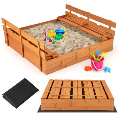 Kinderzandbak voor Buiten 125 × 118 × 42,5 CM - met Opklapbare Bankjes en Beschermmat voor Zand 18 Maanden +