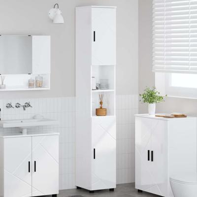 Hoge badkamerkast Hoogglans wit 30 x 35 x 192 cm Bewerkt hout