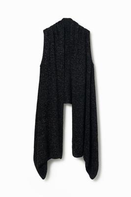 Lange gemêleerde open poncho met lurex - BLACK - U