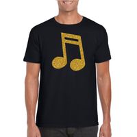 Gouden muziek noot / muziek feest t-shirt / kleding zwart heren - thumbnail