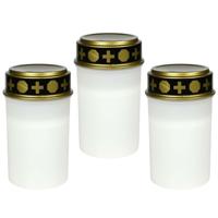 Benson Grafkaars/gedenklicht - 3x - LED licht - wit - waterbestendig - op batterijen - D6,5 x 12 cm