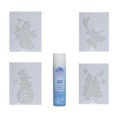 4x kerst decoratie raamsjablonen met busje spuitsneeuw