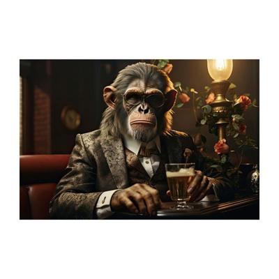 Glasschilderij - Chimpansee In Pak - 120 x 80 cm Glasschilderij - Chimpansee In Pak - 120 x 80 cm