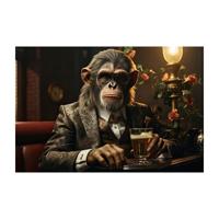 Glasschilderij - Chimpansee In Pak - 120 x 80 cm