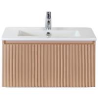 Frozen 3D Badmeubelset 80 cm - Greeplijst in Kleur - Peach - Keramische Wastafel Wit 1 Kraangat