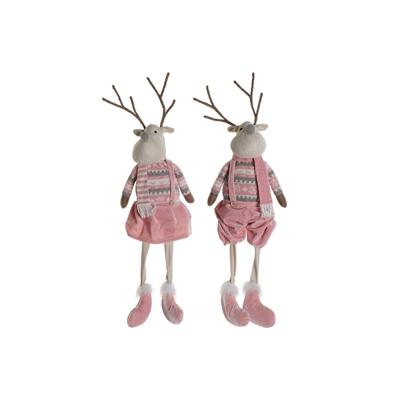Kerstversiering DKD Home Decor Wit Bruin Roze Rendier 17 x 14 x 63,5 cm (2 Stuks)