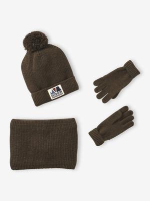 Babyset jongen muts + snood + wanten/handschoenen > kaki