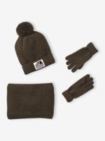 Babyset jongen muts + snood + wanten/handschoenen > kaki