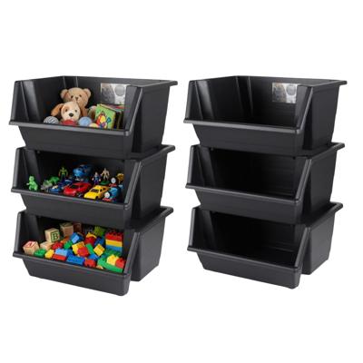 Urban Living Speelgoed opberg bakken - stapelbaar - 6x stuks - 45 x 66 cm - zwart
