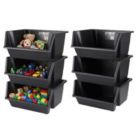 Urban Living Speelgoed opberg bakken - stapelbaar - 6x stuks - 45 x 66 cm - zwart