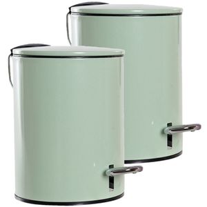 3x stuks metalen vuilnisbakken/pedaalemmers groen 3 liter 23 cm