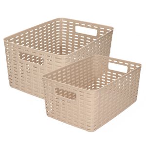 Set van 7x stuks opbergboxen/opbergmandjes rotan taupe kunststof