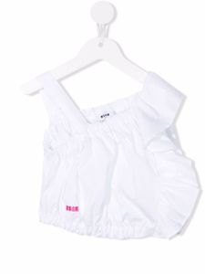 MSGM Kids haut crop asymétrique à volants - Blanc