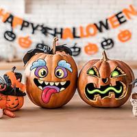 10 stuks halloween pompoen decoratieve stickers - truc feestcadeaus voor kinderen, doe-het-zelf puzzelontwikkeling met grappige uitdrukkingen, zelfklevend Lightinthebox - thumbnail