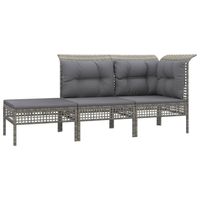 vidaXL 3-delige Loungeset met kussens poly rattan grijs