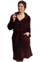 Bordeaux rode damesbadjas met knopen - zacht fleece-l