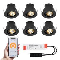 Set van 6 Medina Smart LED Mini Inbouwspots - Veranda spots - 12V 3W 150lm - Dimbaar - Kantelbaar - Wifi & Bluetooth - 2700K - IP44 - Zwart