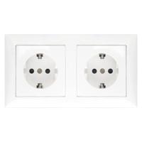 Dubbele Inbouw Wandcontactdoos met Randaarde en Wit Afdekraam