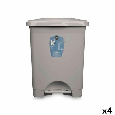 Pedaalemmer Grijs Plastic 30 L (4 Stuks)