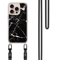 iPhone 16 Pro Max hoesje met zwart koord - Marmer zwart iPhone 16 Pro Max hoesje met zwart koord - Marmer zwart
