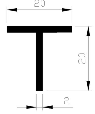 T-profiel alu brute 20x20x2mm (3mtr)