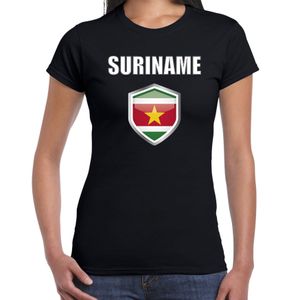 Suriname landen supporter t-shirt met Surinaamse vlag schild zwart dames