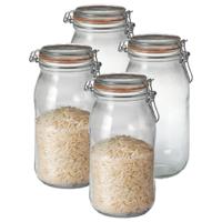 Voorraad/weckpot - 4x - transparant - glas - 25,2 x 8,5 cm - 2 L - Le Parfait