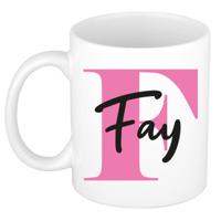 Naam mok Fay - roze - wit - keramiek - 300 ml - verjaardag/cadeau beker