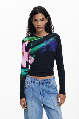 Fijne trui met bloemen - BLACK - L