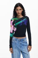 Fijne trui met bloemen - BLACK - L