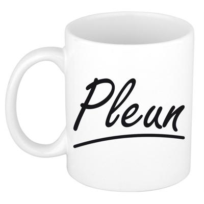 Pleun Naam koffiemok - beker - met sierlijke letters - wit - 300 ml - Cadeau - Dames