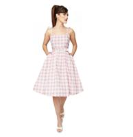 Unique Vintage Spaghetti Tie Swing Dress Gingham Pink-M