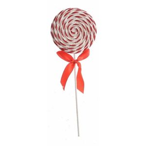 1x Hang kerstdecoratie foam lolly glitter wit/rood 28 cm type 1