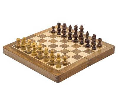 Deluxe Opvouwbare Reisset Schaakbord van 30 cm in Hardhout - Magnetisch