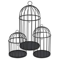 Home decoratie vogelkooien set 3x stuks - draad metaal - zwart - mix formaten