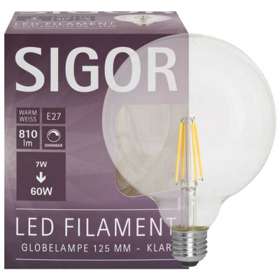 LED globe lamp 810 lumen filament opal E27 2700K dimbaar 60W Sigor