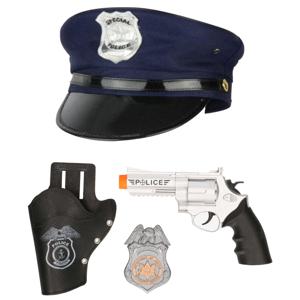 Carnaval verkleed politiepet - blauw - met pistool/badge - heren/dames - verkleedkleding accessoires