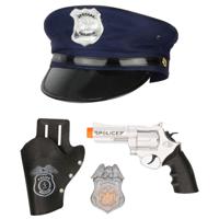 Carnaval verkleed politiepet - blauw - met pistool/badge - heren/dames - verkleedkleding accessoires - thumbnail