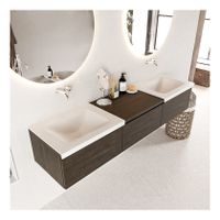 Mondiaz Bukla 180cm badmeubel met module 60 dark brown 3 lades met wastafel dubbel zonder kraangat kleur talc