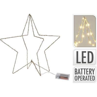 Overige Merken Goudkleurige kerstster met ledverlichting op batterij 37 cm