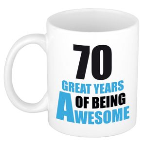 70 great years of being awesome cadeau mok / beker wit en blauw