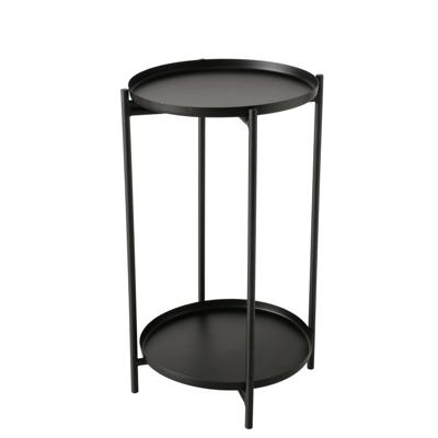 Bijzettafel Meja - zwart - rond - H54 cm - D33 cm - modern - 2 laags tafel