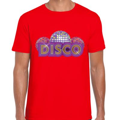 Verkleed feestkleding t-shirt heren - rood - DISCO - Seventies - Eighties party - discobol